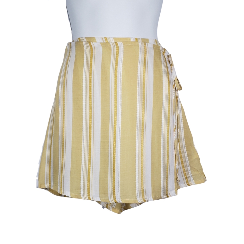 Kendall & Kylie Stripe Wrap Mini Skirt Yellow White Small